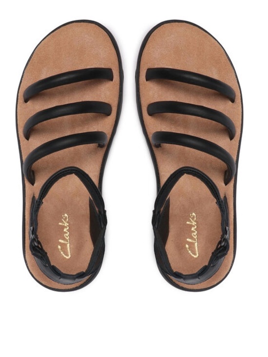 Clarks Shoes - Clarks Women’s Black Multi-Strap Sandals with Tan Footbed
